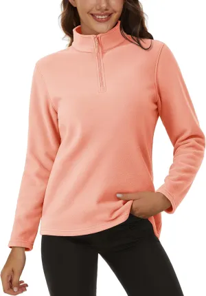 MAGCOMSEN Women's Quarter Zip Pullover Polar Fleece Sweatshirts Lightweight Stand-Collar Jacket Warm Tops