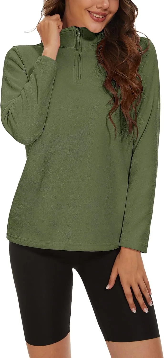 MAGCOMSEN Women's Quarter Zip Pullover Polar Fleece Sweatshirts Lightweight Stand-Collar Jacket Warm Tops