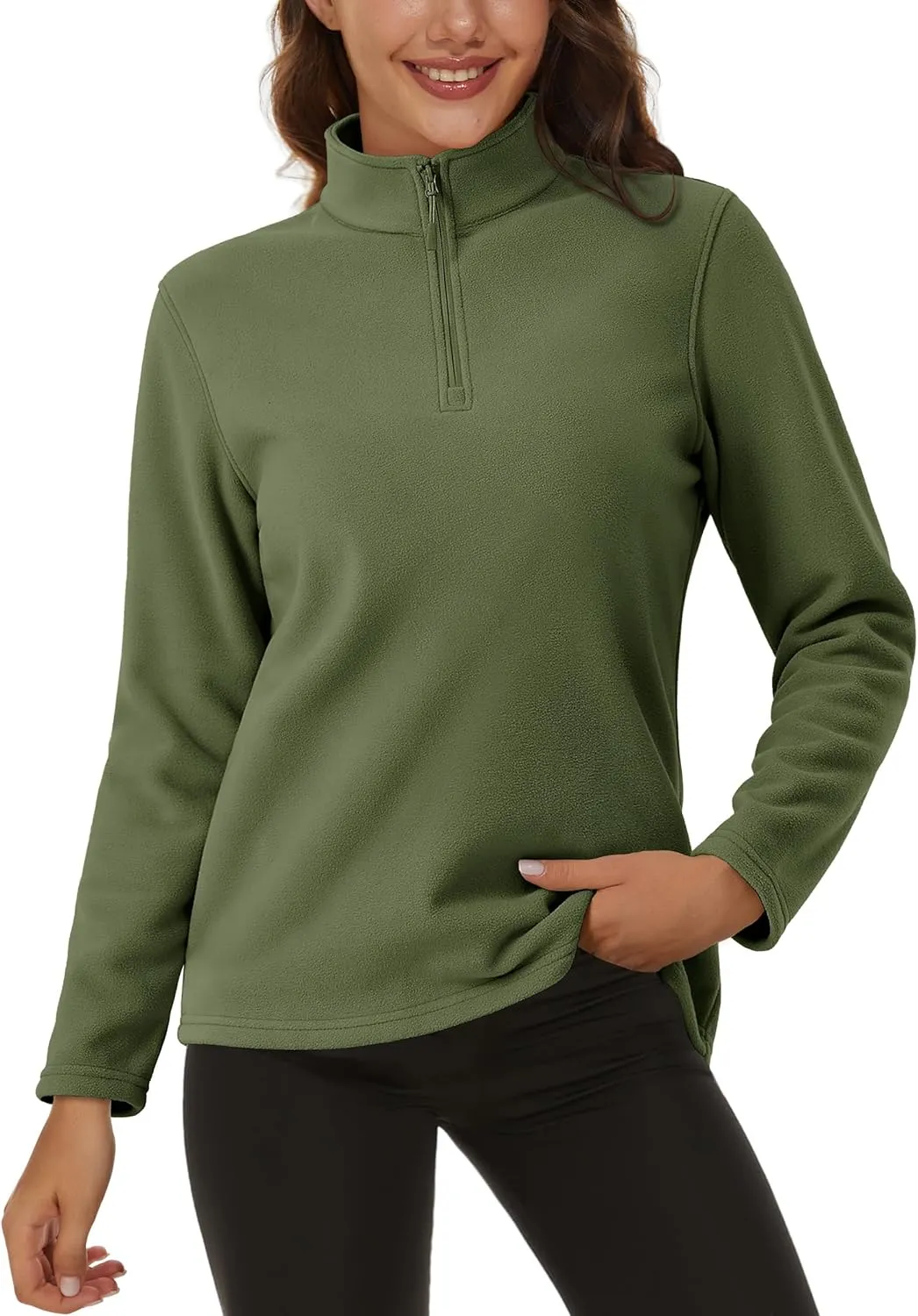 MAGCOMSEN Women's Quarter Zip Pullover Polar Fleece Sweatshirts Lightweight Stand-Collar Jacket Warm Tops