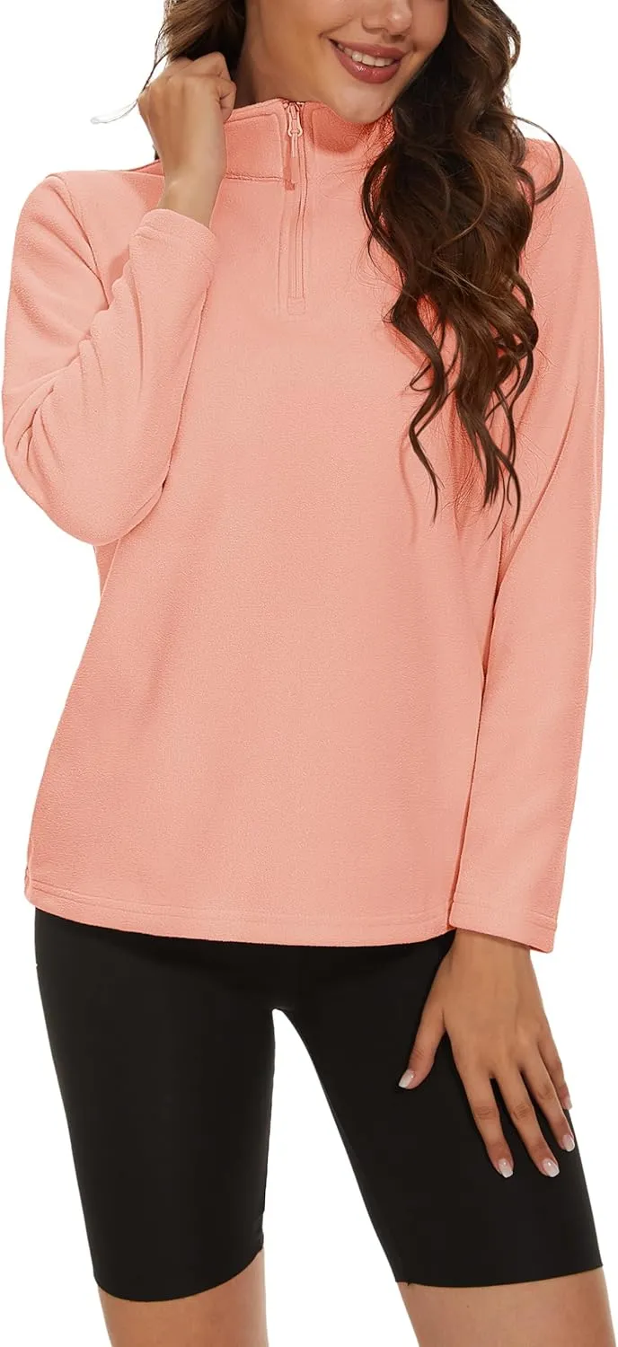 MAGCOMSEN Women's Quarter Zip Pullover Polar Fleece Sweatshirts Lightweight Stand-Collar Jacket Warm Tops