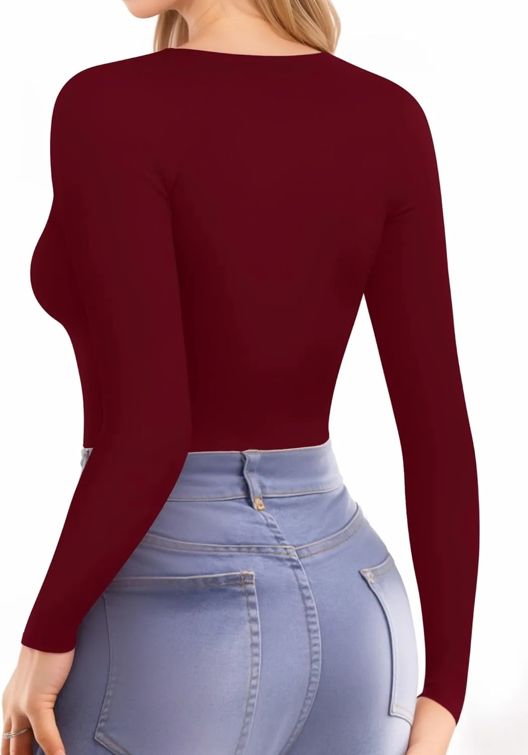 MANGOPOP Womens Tops Long Sleeve Crew Neck t Shirts Double Lined Slim Fitted Lined Tight Basic Tee Shirt