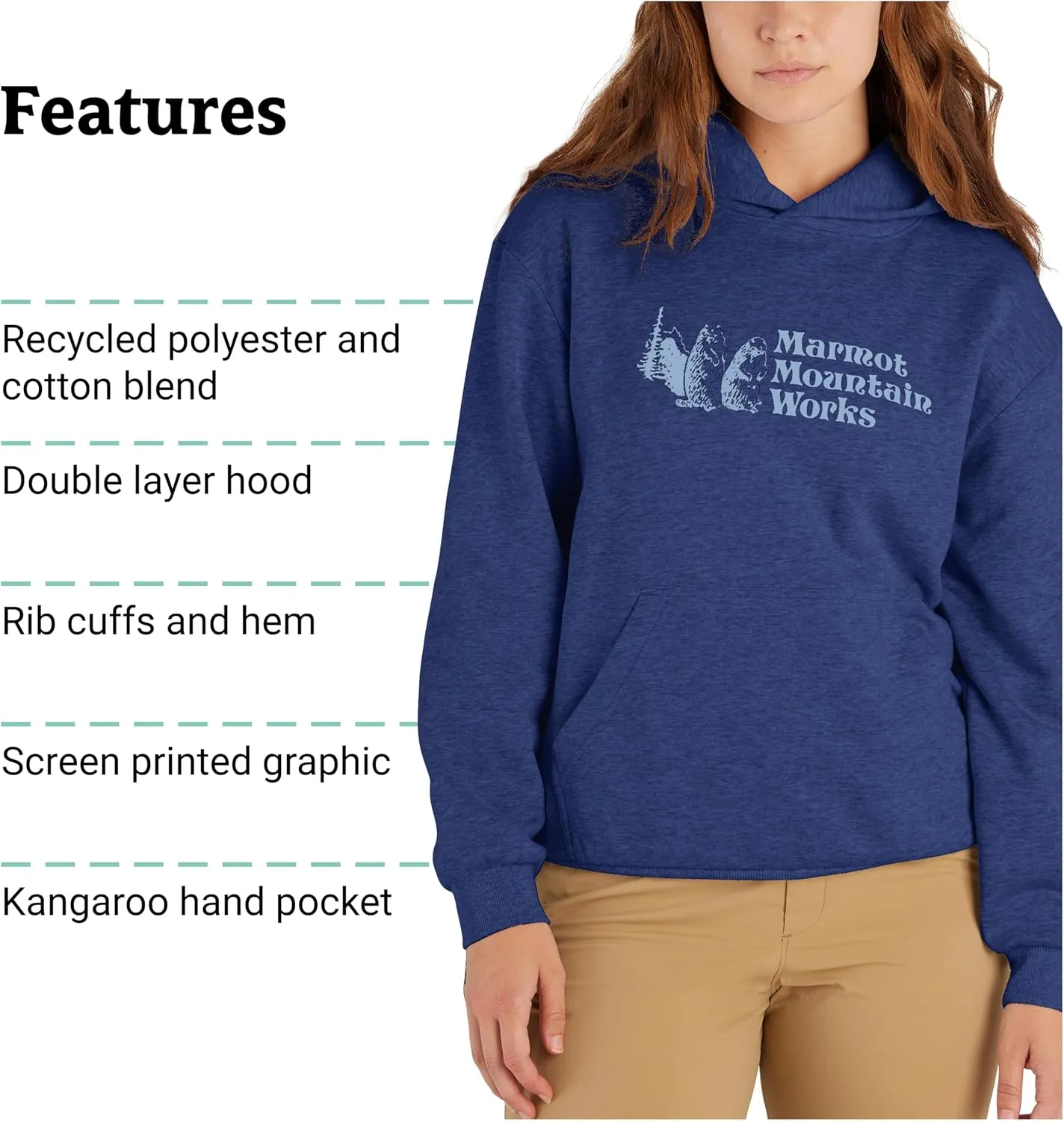 MARMOT Women's Marmot for Life Hoody - Hooded Sweatshirt with Screen Printed Graphic, Double-Layer Hood and Kangaroo Pocket