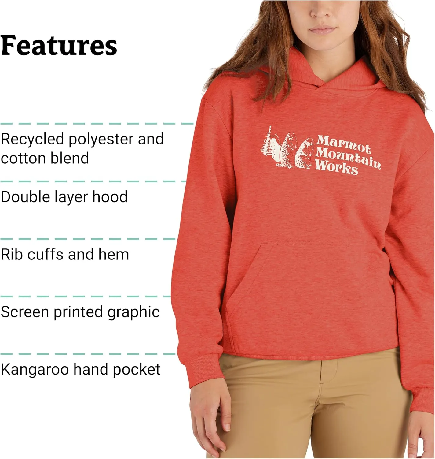MARMOT Women's Marmot for Life Hoody - Hooded Sweatshirt with Screen Printed Graphic, Double-Layer Hood and Kangaroo Pocket