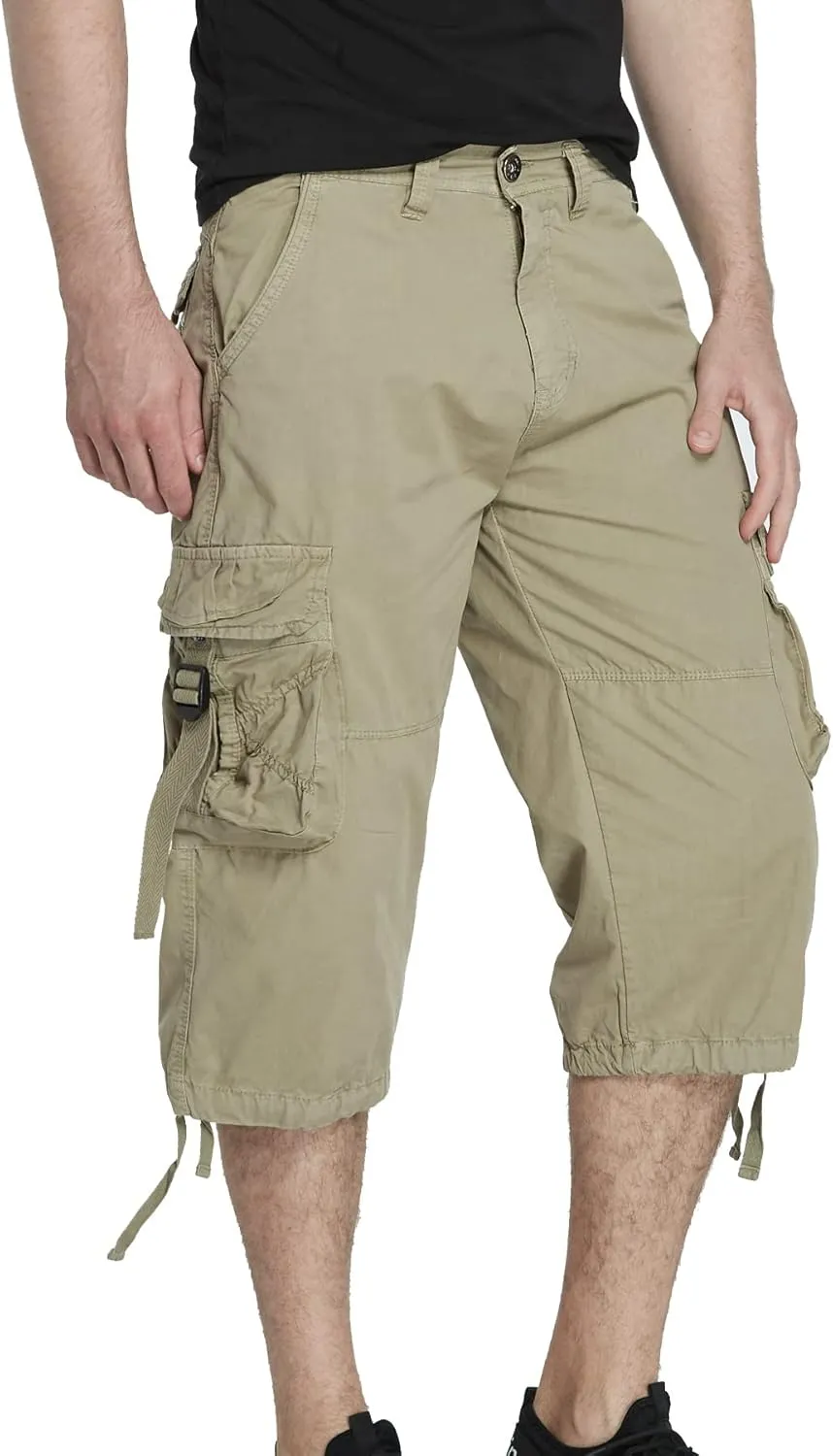 Men's Cargo Shorts 3/4 Cotton Relaxed Fit Below Knee Capri Cargo Pants