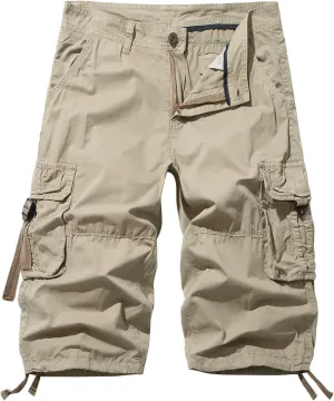 Men's Cargo Shorts 3/4 Cotton Relaxed Fit Below Knee Capri Cargo Pants
