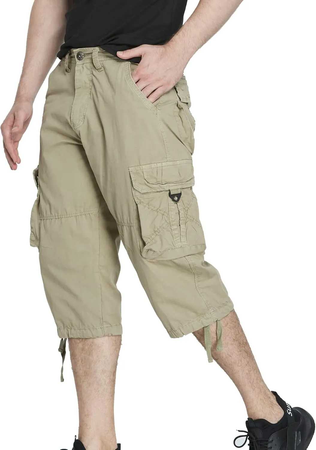 Men's Cargo Shorts 3/4 Cotton Relaxed Fit Below Knee Capri Cargo Pants