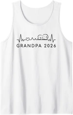 Mens Grandpa 2026 Baby Announcement Heartbeat For Future Gramps Tank Top