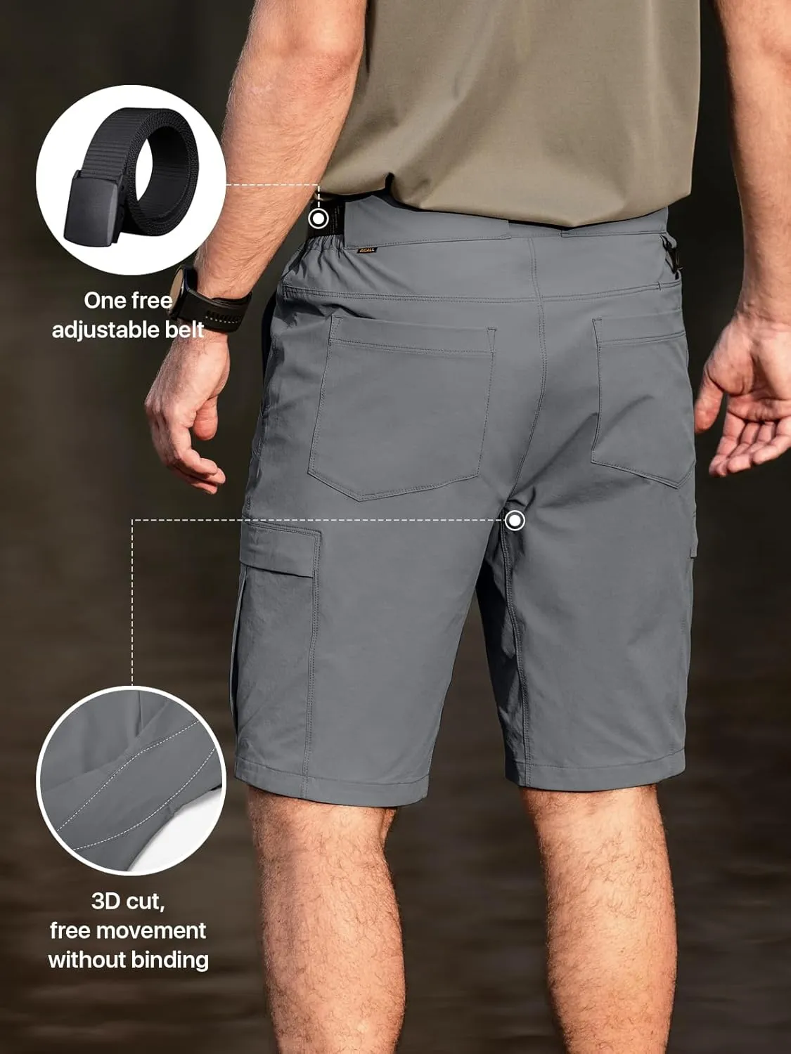 Men's Hiking Cargo Shorts Quick Dry Lightweight Casual Stretch Golf Work Shorts with Pocket & Belt for Summer Outdoor
