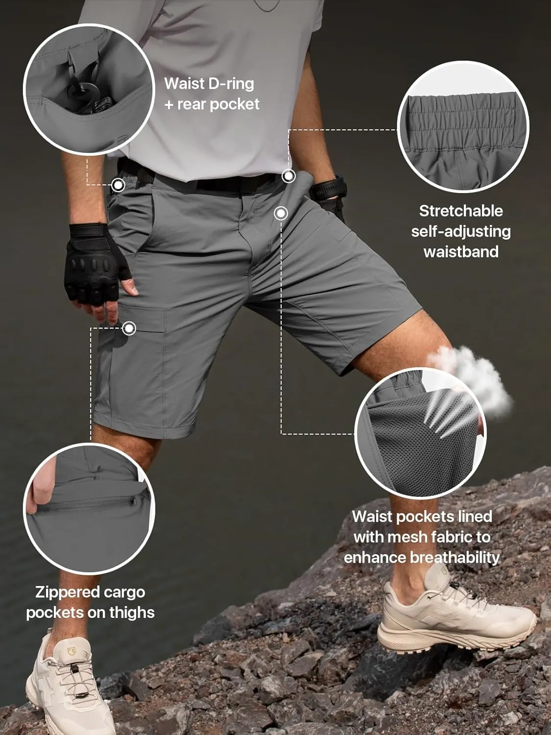 Men's Hiking Cargo Shorts Quick Dry Lightweight Casual Stretch Golf Work Shorts with Pocket & Belt for Summer Outdoor