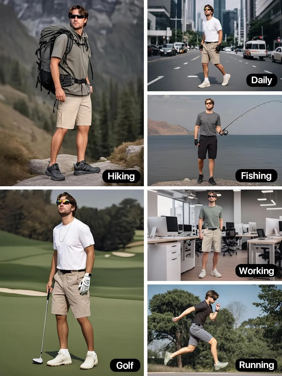 Men's Hiking Cargo Shorts Quick Dry Lightweight Casual Stretch Golf Work Shorts with Pocket & Belt for Summer Outdoor