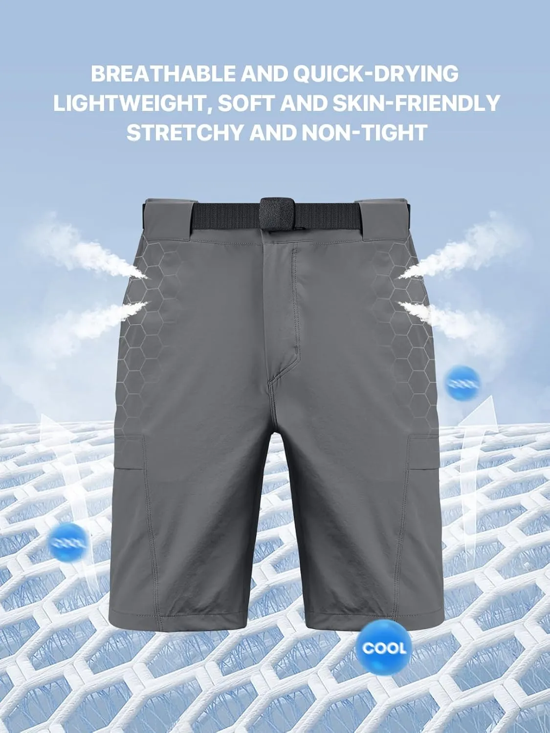 Men's Hiking Cargo Shorts Quick Dry Lightweight Casual Stretch Golf Work Shorts with Pocket & Belt for Summer Outdoor
