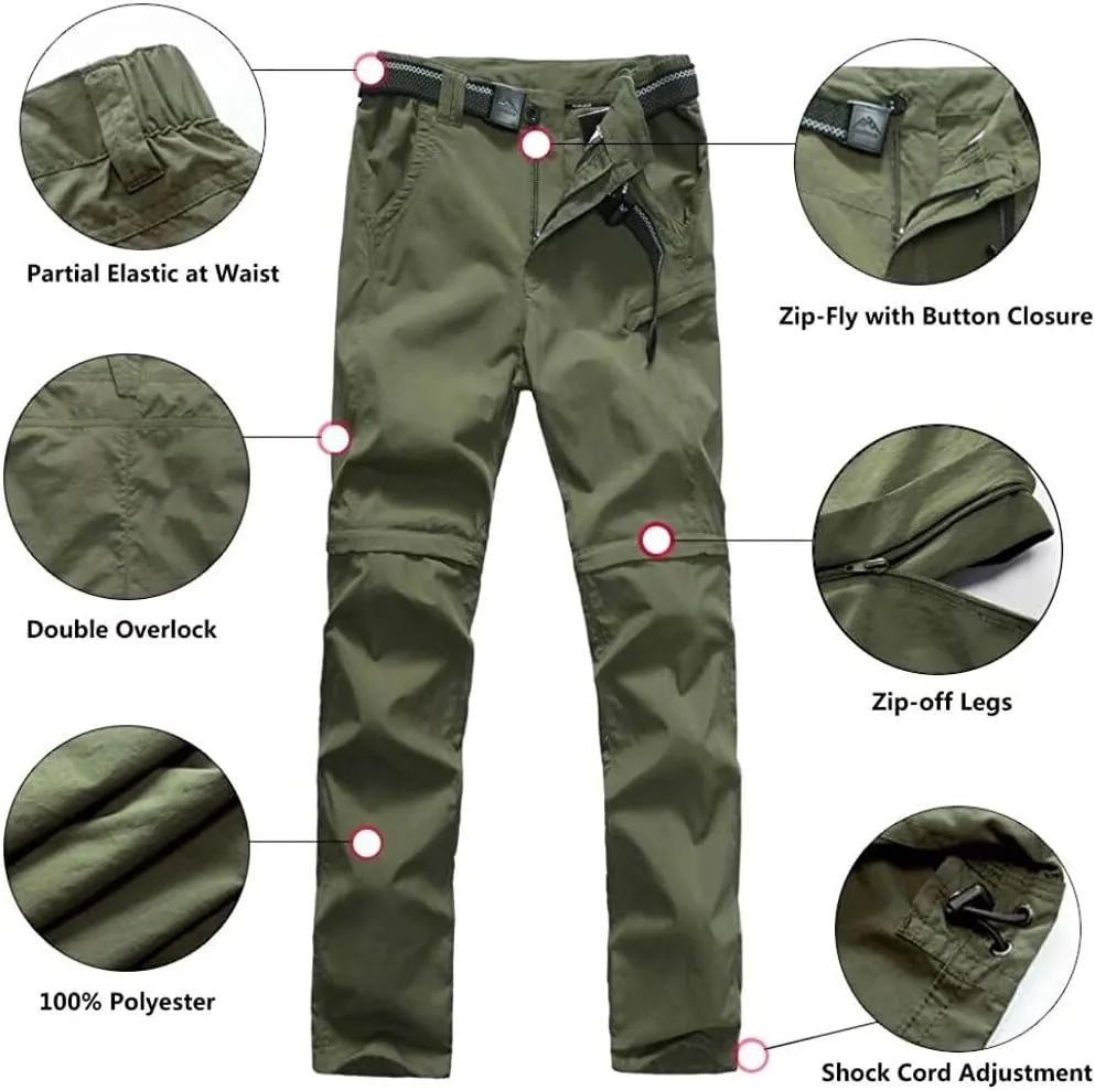 Mens Hiking Pants Convertible Zip Off Shorts Outdoor Quick Dry Lightweight Fishing Travel Safari Cargo Trouser