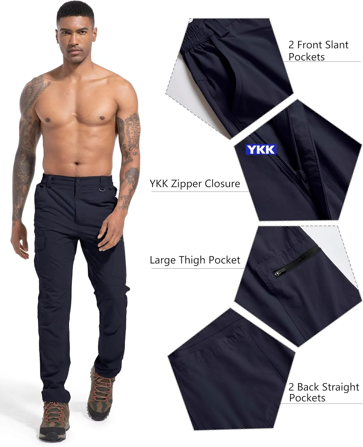 Men's Lightweight Hiking Cargo Work Pants Quick Dry Water Resistant Fishing Travel Climbing Outdoor Stretch Pants