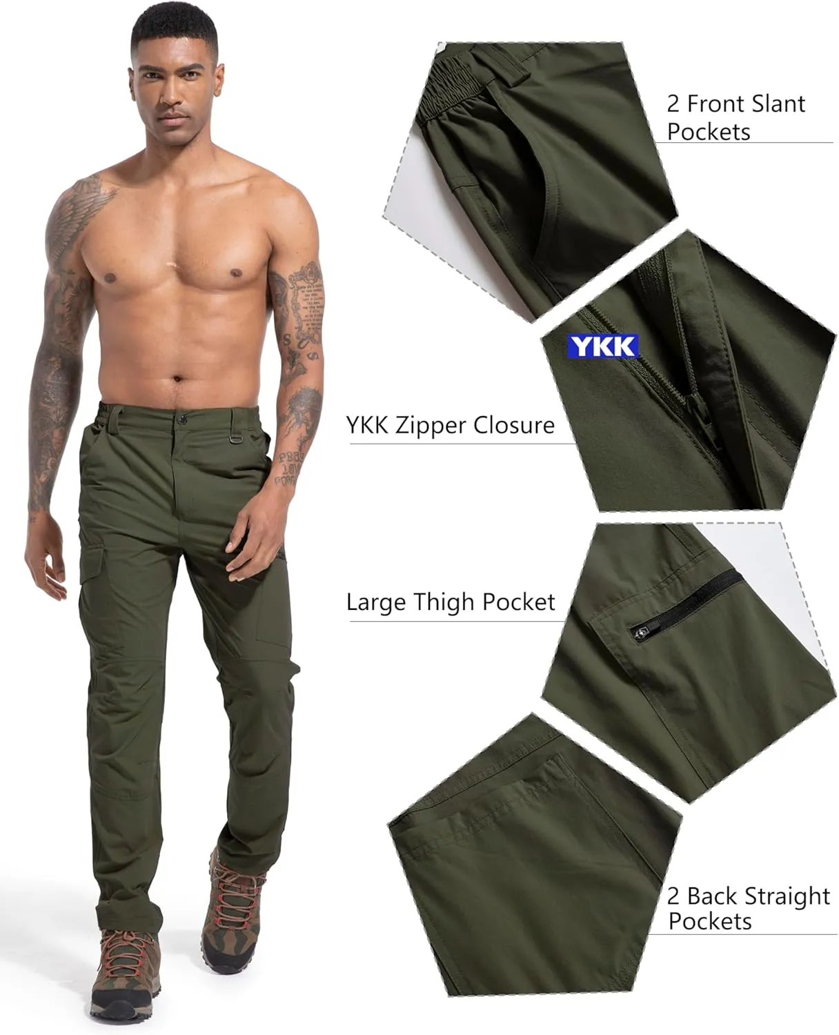 Men's Lightweight Hiking Cargo Work Pants Quick Dry Water Resistant Fishing Travel Climbing Outdoor Stretch Pants