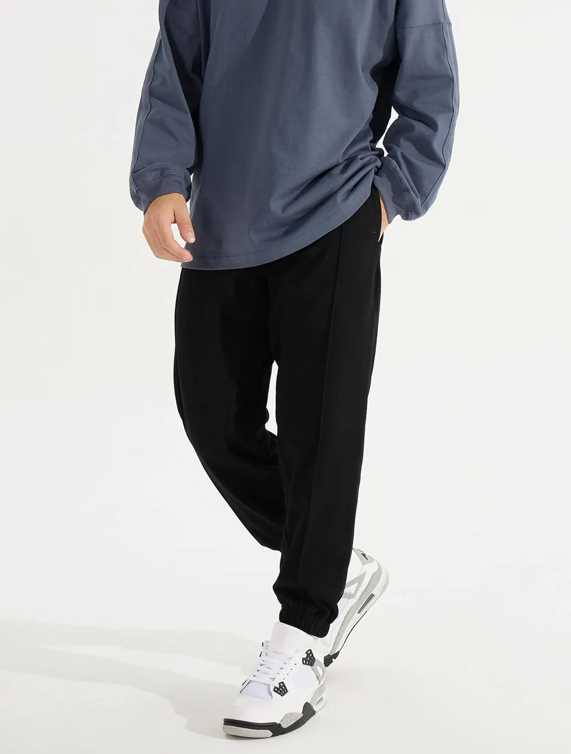Men's Loose-fit Cotton Sweatpants Athletic Joggers Lounge Pants with Deep Pockets for Basketball Workout