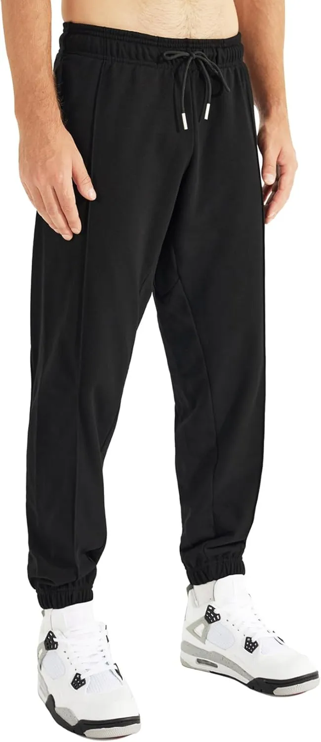 Men's Loose-fit Cotton Sweatpants Athletic Joggers Lounge Pants with Deep Pockets for Basketball Workout
