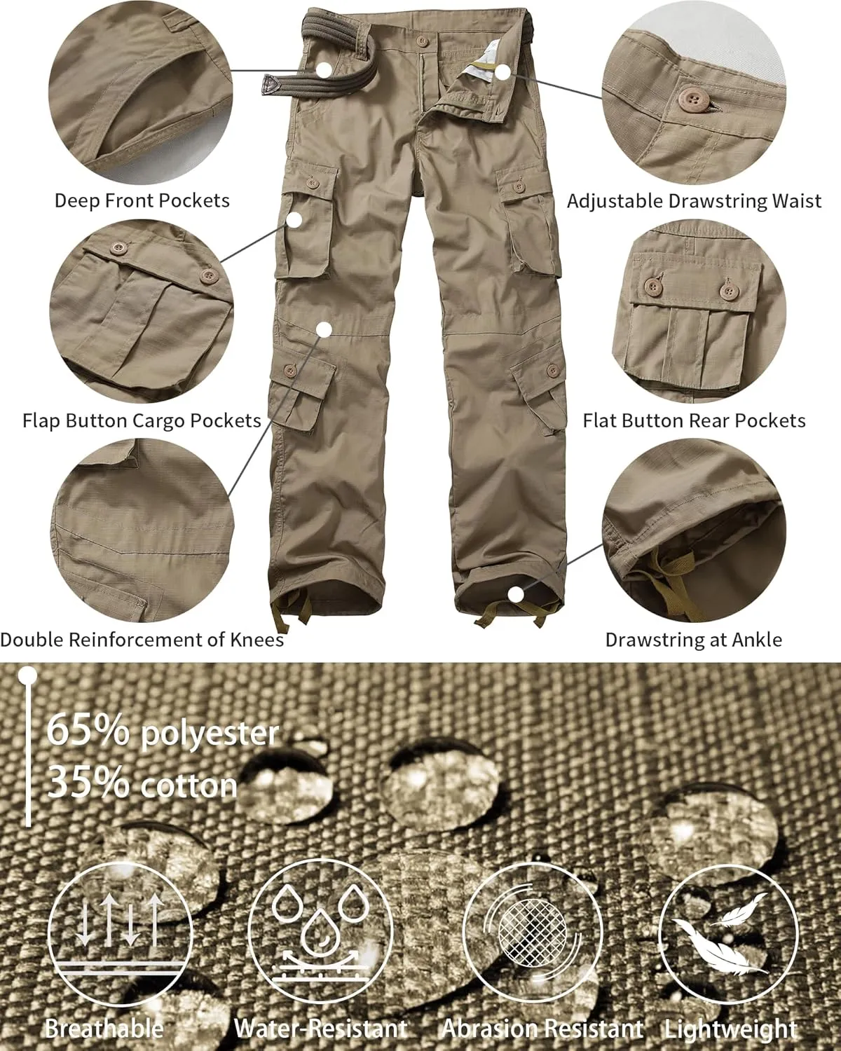Men's Outdoor Hiking Pants, Tactical Pants Lightweight Casual Work Ripstop Cargo Pants for Men with Pockets
