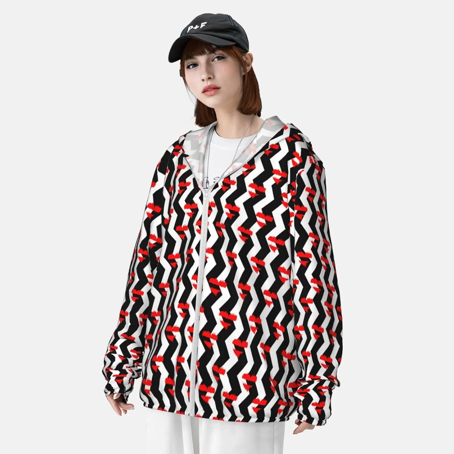 Men's Outdoor Lightweight Uv Sun Protection Jacket,Black and White Stripes Long Sleeve Hooded Shirt
