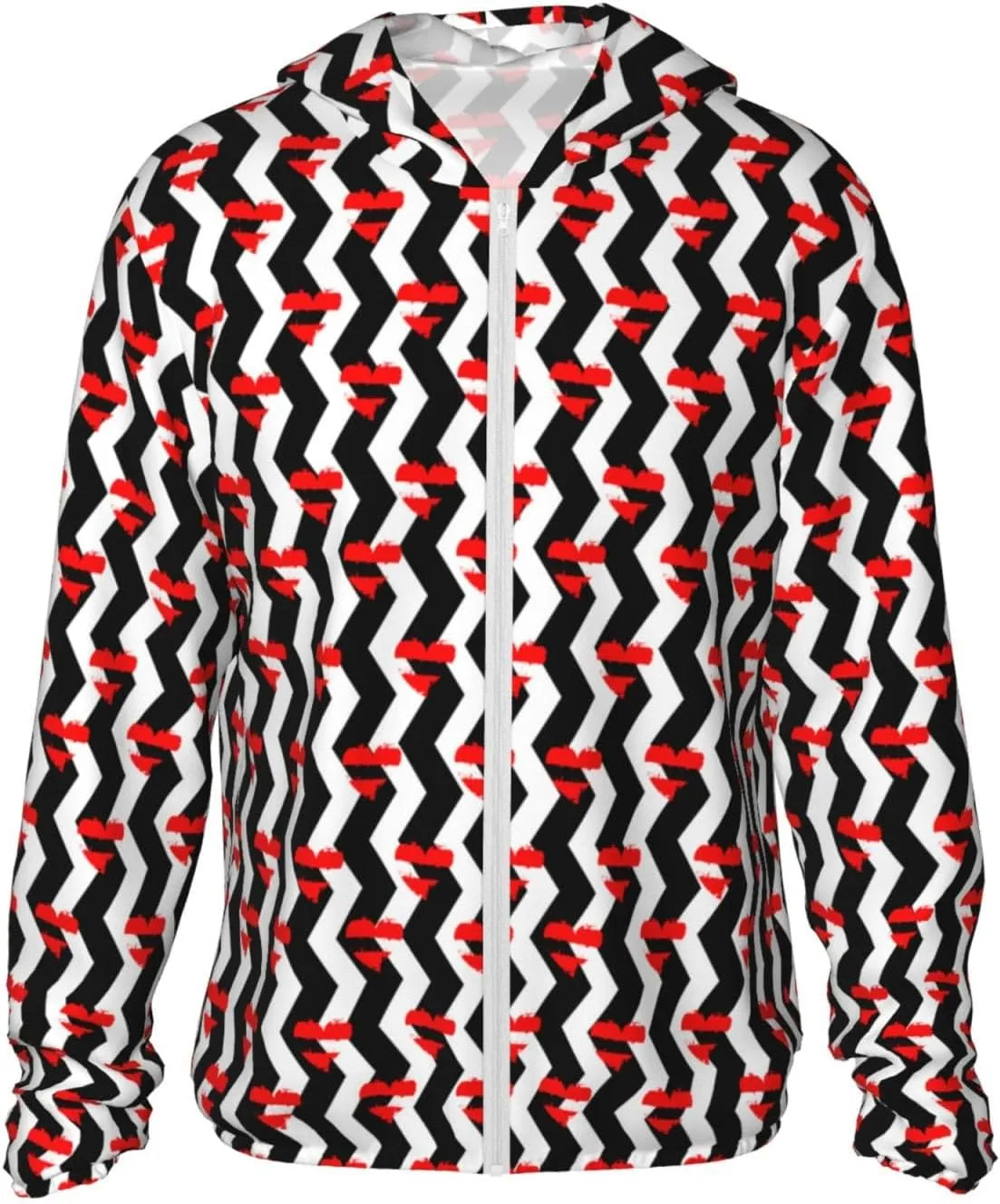 Men's Outdoor Lightweight Uv Sun Protection Jacket,Black and White Stripes Long Sleeve Hooded Shirt