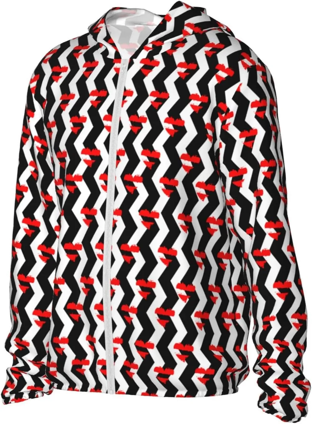 Men's Outdoor Lightweight Uv Sun Protection Jacket,Black and White Stripes Long Sleeve Hooded Shirt