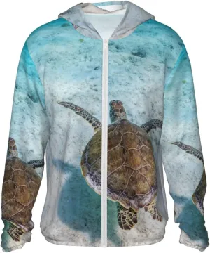 Men's Outdoor Lightweight Uv Sun Protection Jacket,Sea Turtle Long Sleeve Hooded Shirt