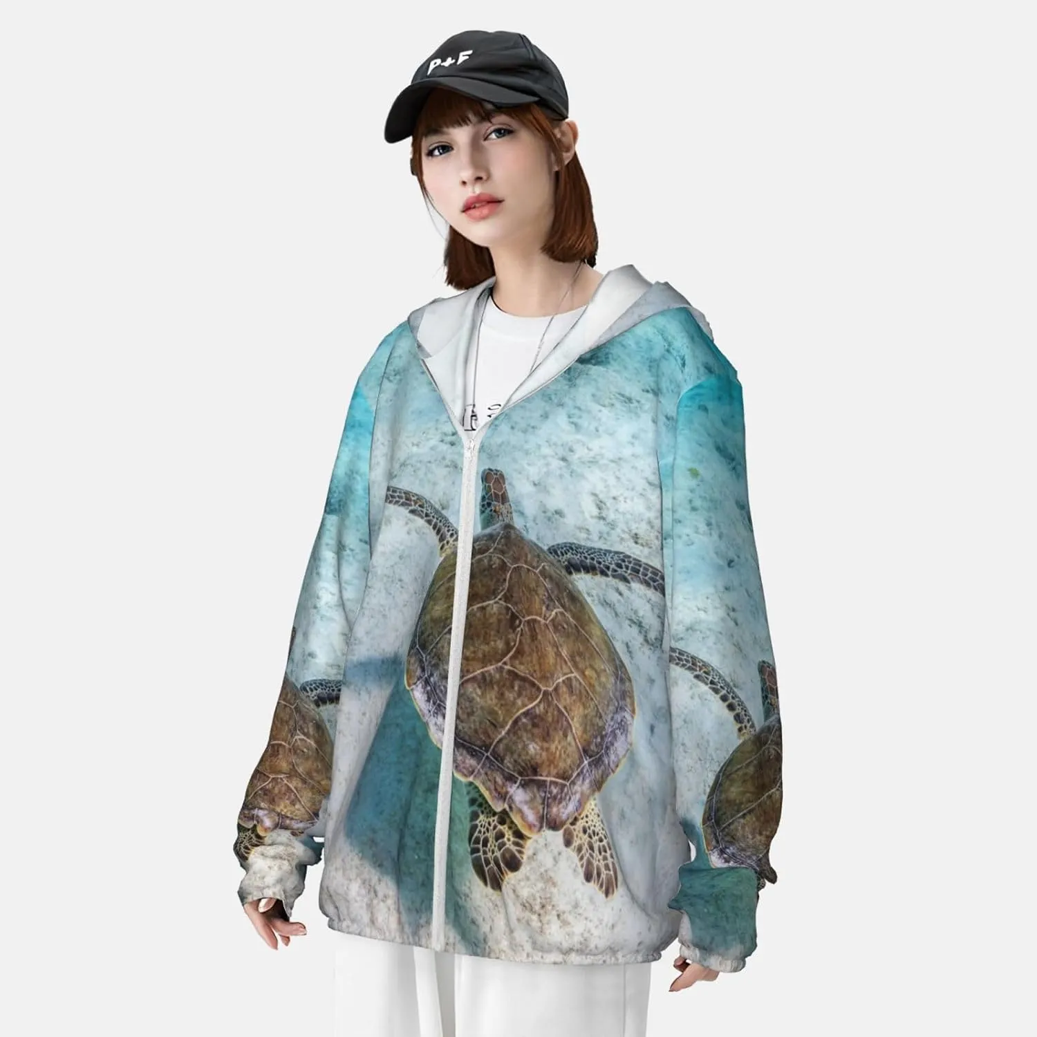 Men's Outdoor Lightweight Uv Sun Protection Jacket,Sea Turtle Long Sleeve Hooded Shirt