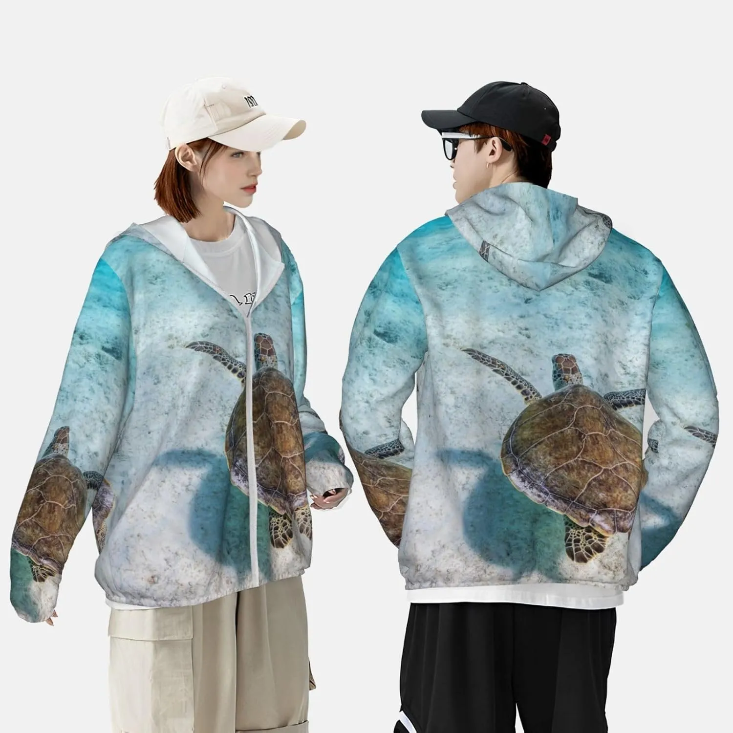 Men's Outdoor Lightweight Uv Sun Protection Jacket,Sea Turtle Long Sleeve Hooded Shirt