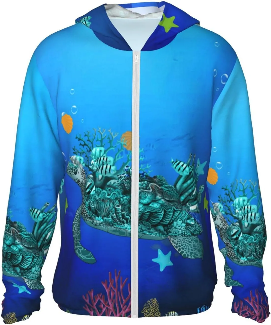 Men's Outdoor Lightweight Uv Sun Protection Jacket,Sea Turtle Long Sleeve Hooded Shirt