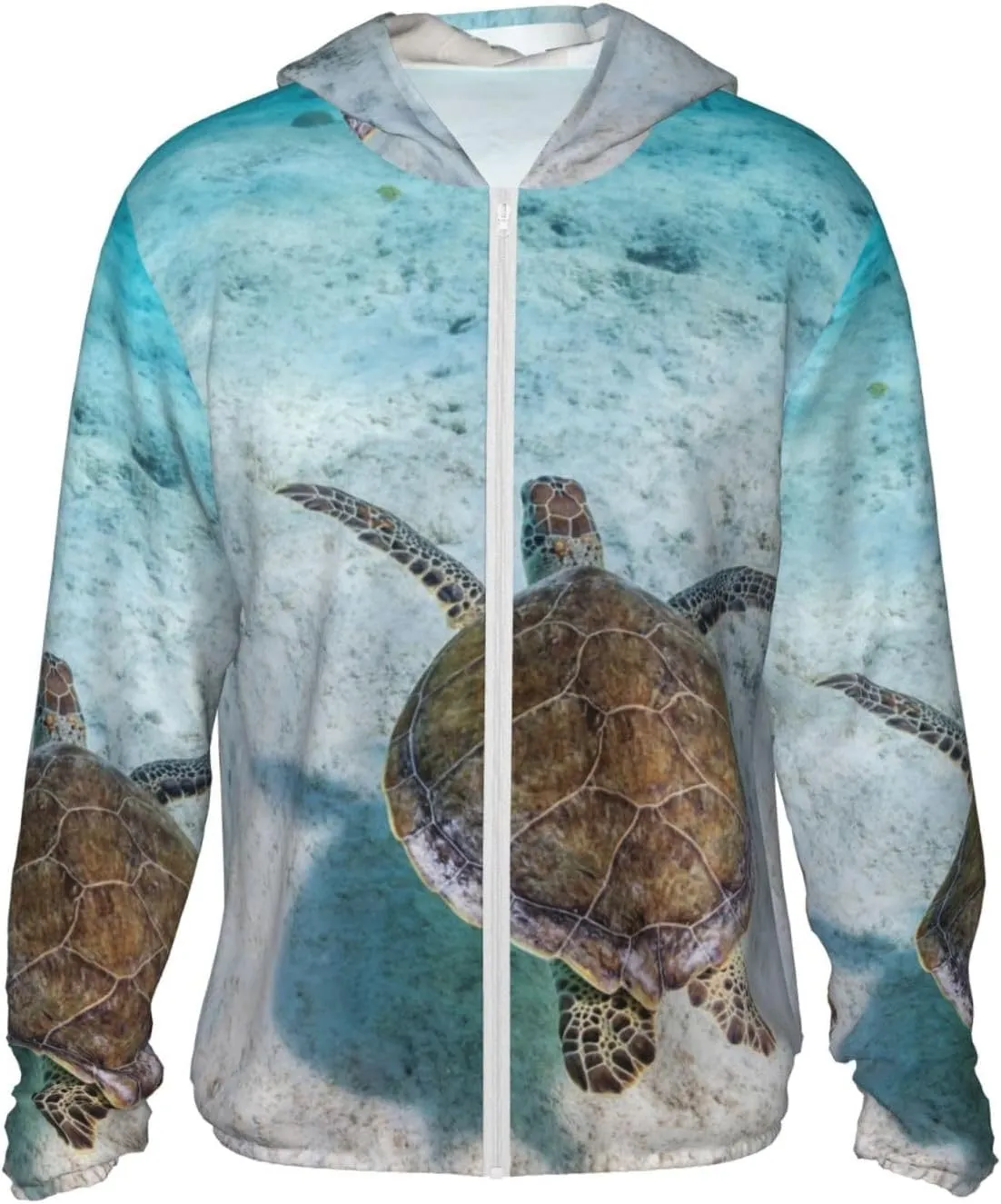 Men's Outdoor Lightweight Uv Sun Protection Jacket,Sea Turtle Long Sleeve Hooded Shirt