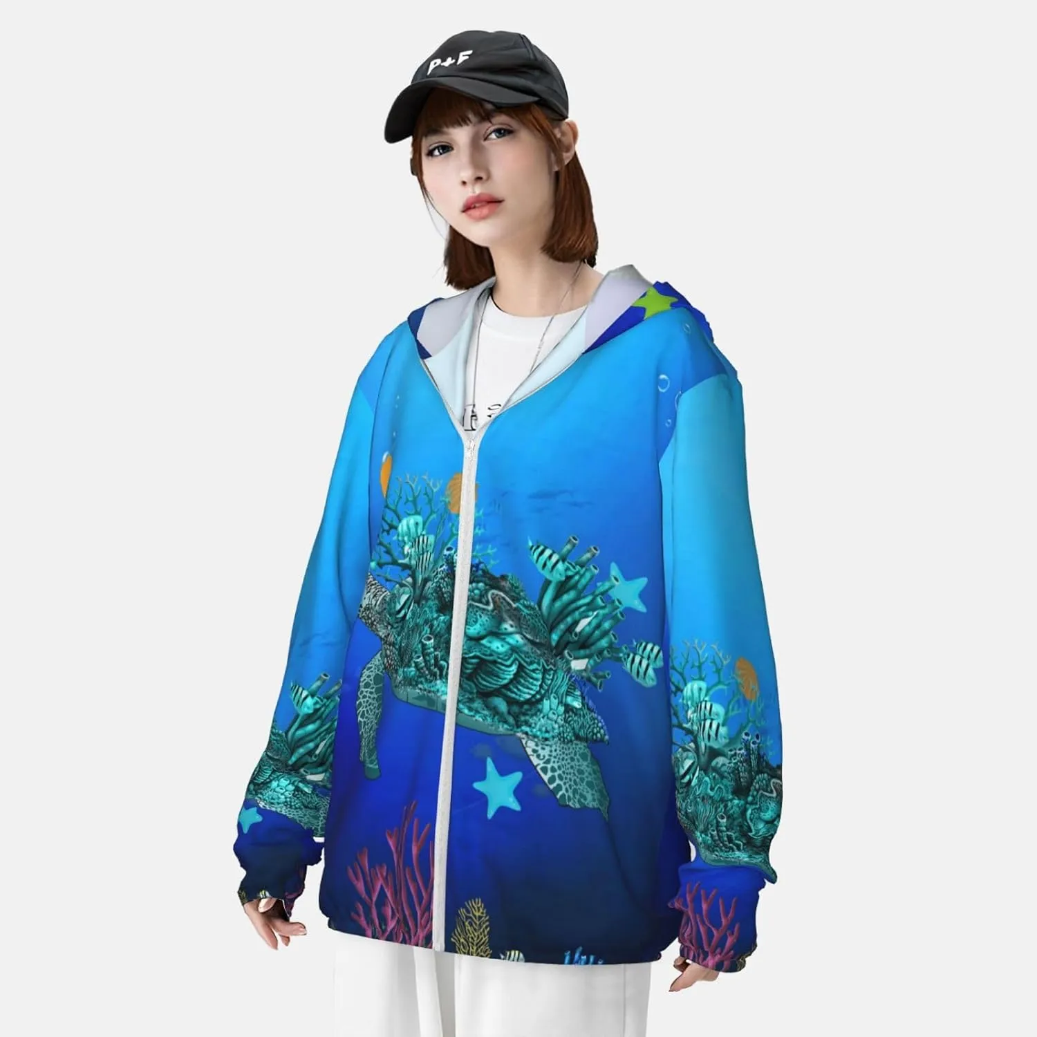 Men's Outdoor Lightweight Uv Sun Protection Jacket,Sea Turtle Long Sleeve Hooded Shirt