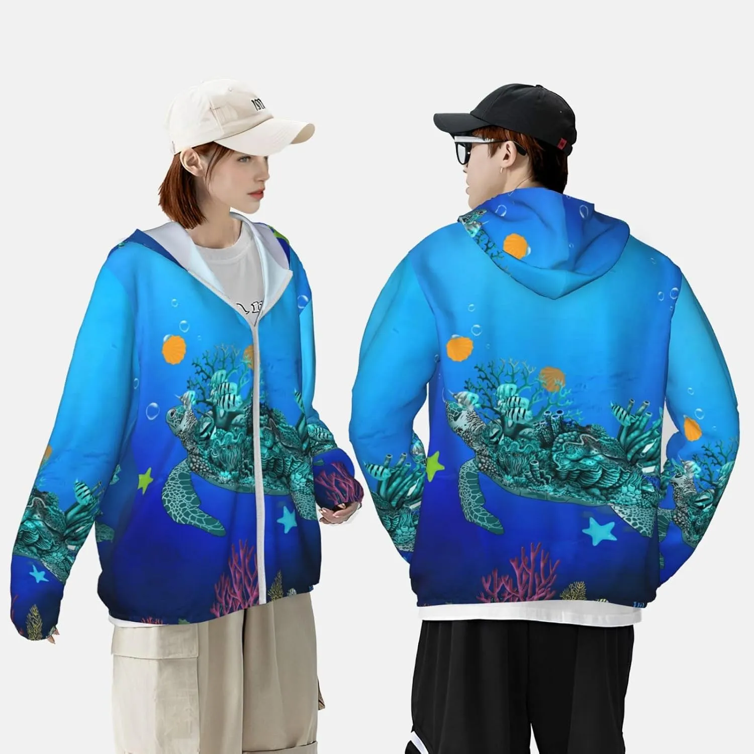 Men's Outdoor Lightweight Uv Sun Protection Jacket,Sea Turtle Long Sleeve Hooded Shirt