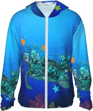 Men's Outdoor Lightweight Uv Sun Protection Jacket,Sea Turtle Long Sleeve Hooded Shirt