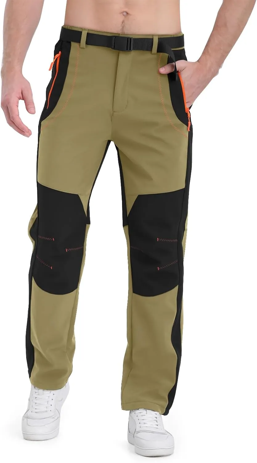Mens Snow Ski Pants Fleece Lined Hiking Pants Water Resistant Winter Cargo Pants for Camping Fishing Outdoor