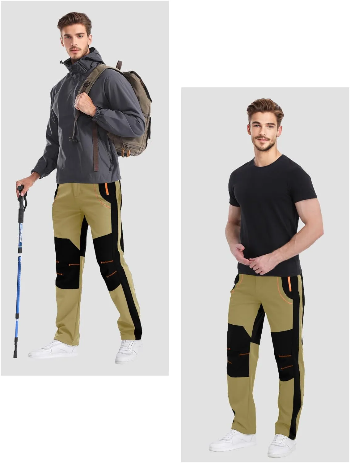 Mens Snow Ski Pants Fleece Lined Hiking Pants Water Resistant Winter Cargo Pants for Camping Fishing Outdoor