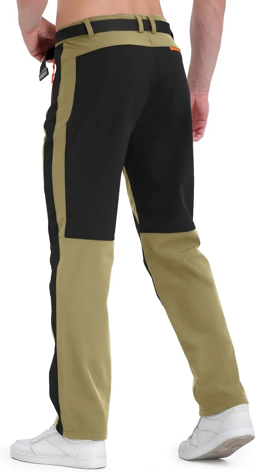 Mens Snow Ski Pants Fleece Lined Hiking Pants Water Resistant Winter Cargo Pants for Camping Fishing Outdoor