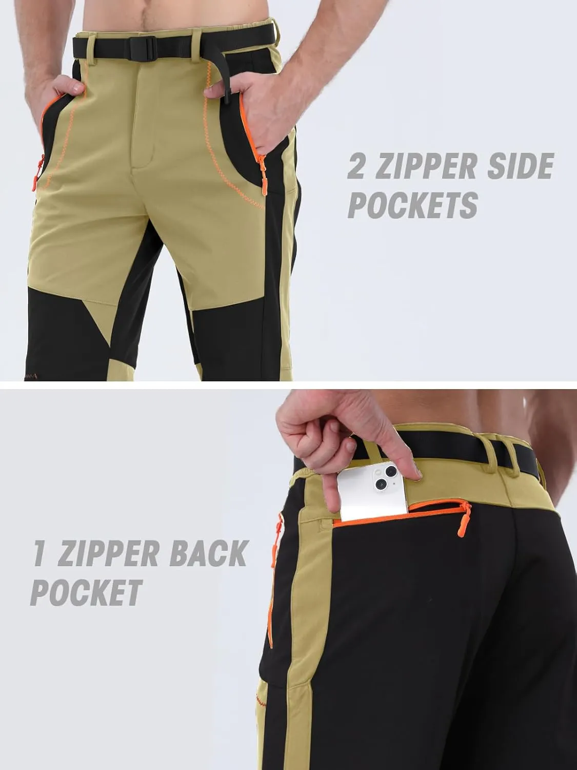 Mens Snow Ski Pants Fleece Lined Hiking Pants Water Resistant Winter Cargo Pants for Camping Fishing Outdoor