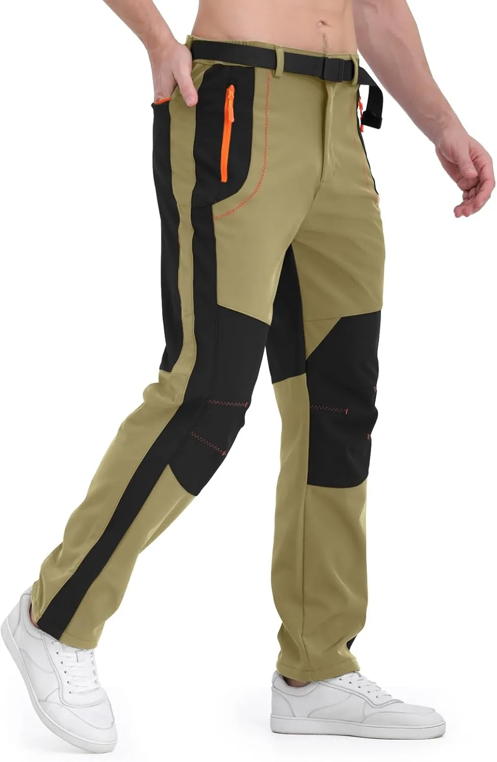 Mens Snow Ski Pants Fleece Lined Hiking Pants Water Resistant Winter Cargo Pants for Camping Fishing Outdoor