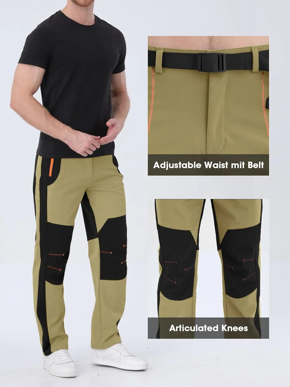 Mens Snow Ski Pants Fleece Lined Hiking Pants Water Resistant Winter Cargo Pants for Camping Fishing Outdoor