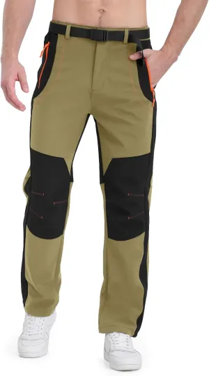 Mens Snow Ski Pants Fleece Lined Hiking Pants Water Resistant Winter Cargo Pants for Camping Fishing Outdoor