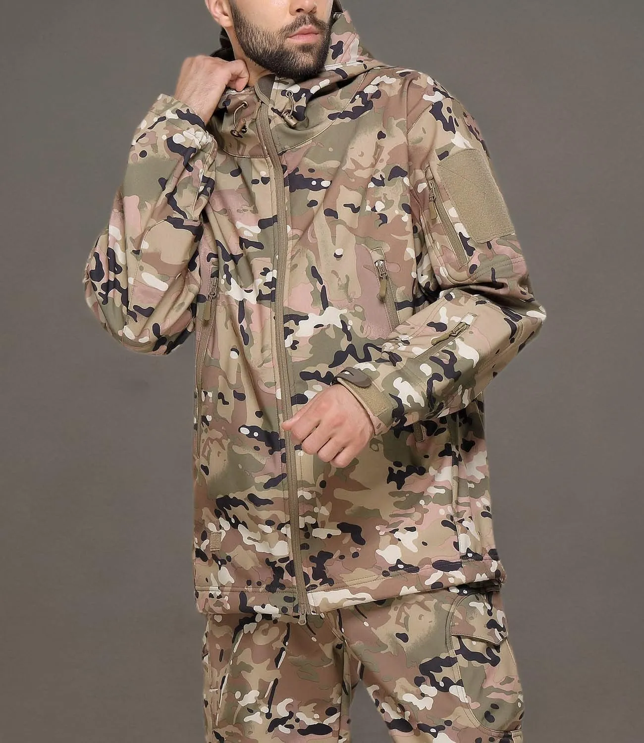 Men's Softshell Jacket Waterproof Fleece Hooded Outdoor Hunting Coat