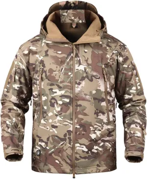 Men's Softshell Jacket Waterproof Fleece Hooded Outdoor Hunting Coat