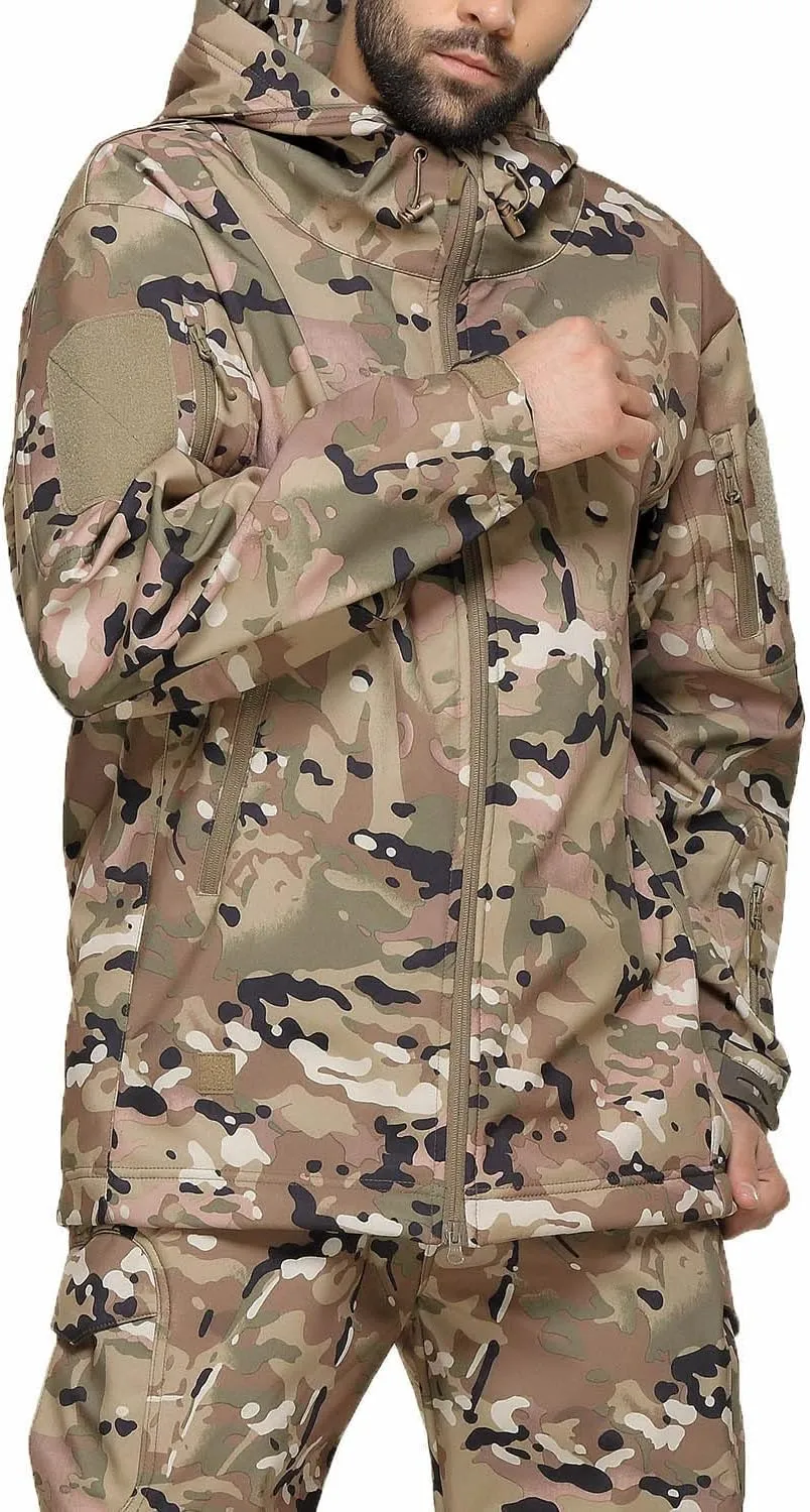 Men's Softshell Jacket Waterproof Fleece Hooded Outdoor Hunting Coat