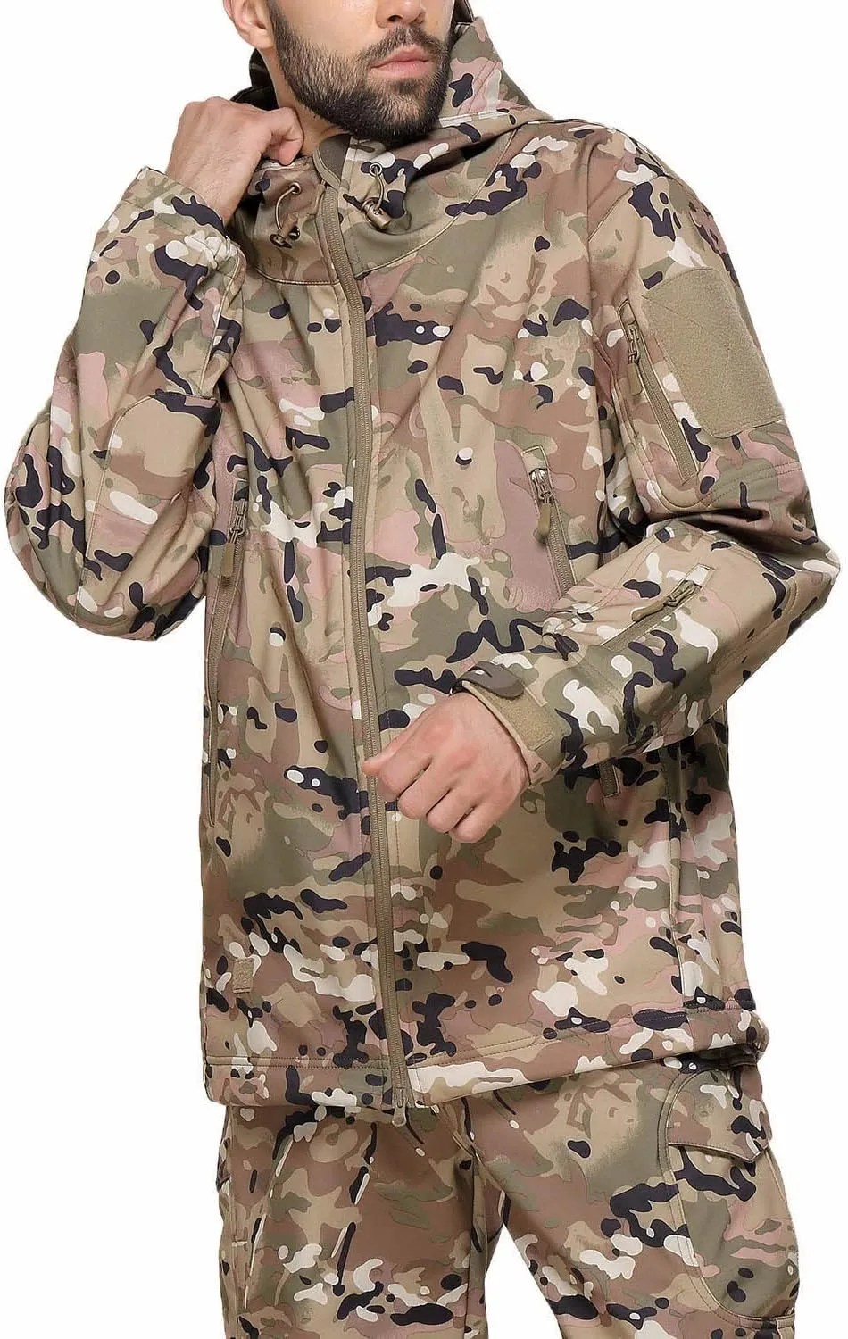 Men's Softshell Jacket Waterproof Fleece Hooded Outdoor Hunting Coat