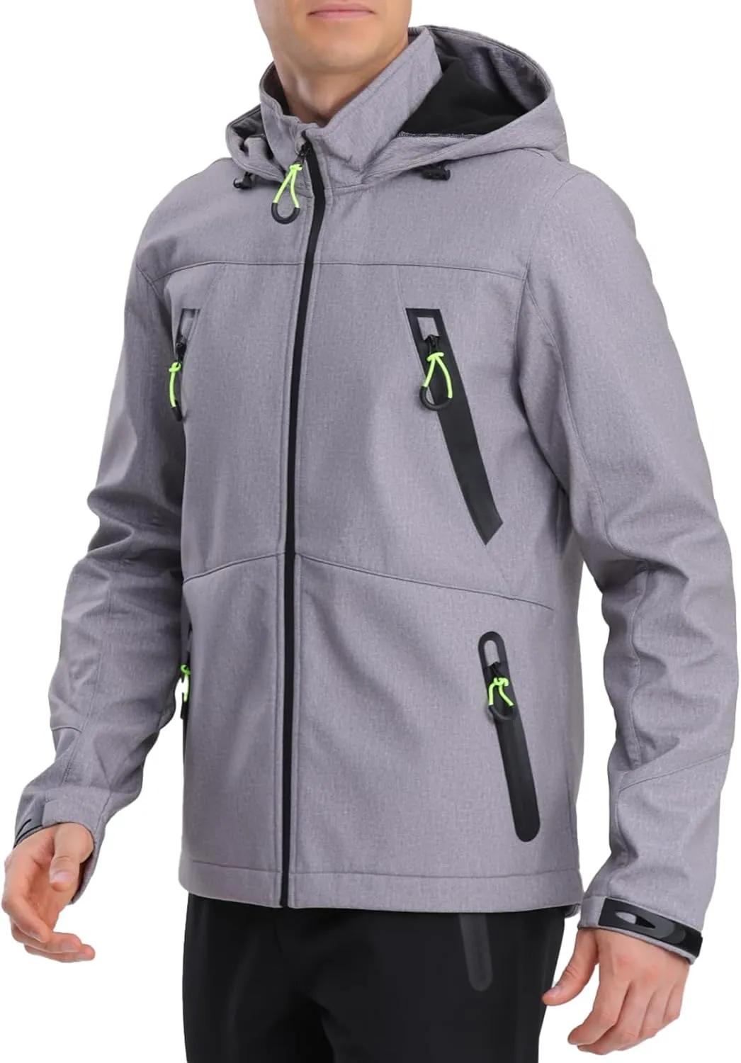 Men's Softshell Jacket with Hooded Fleece Lined Windproof Fishing Hiking Shell Jacket for Men