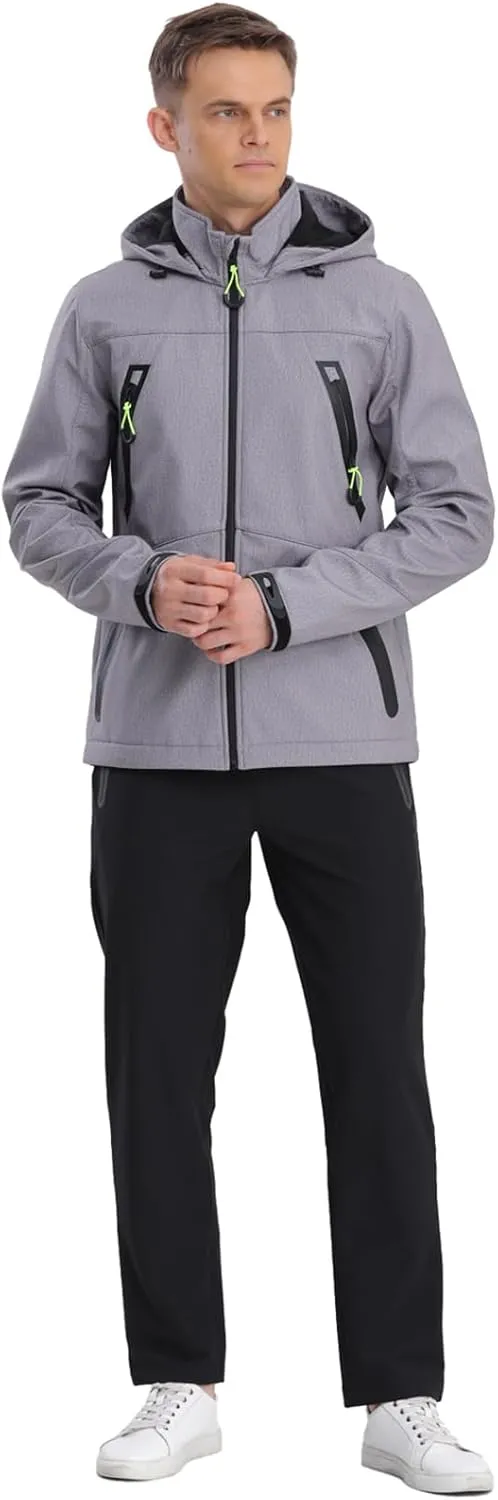 Men's Softshell Jacket with Hooded Fleece Lined Windproof Fishing Hiking Shell Jacket for Men