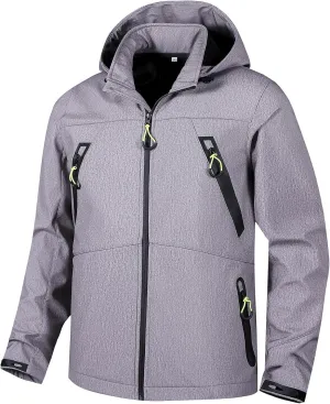 Men's Softshell Jacket with Hooded Fleece Lined Windproof Fishing Hiking Shell Jacket for Men