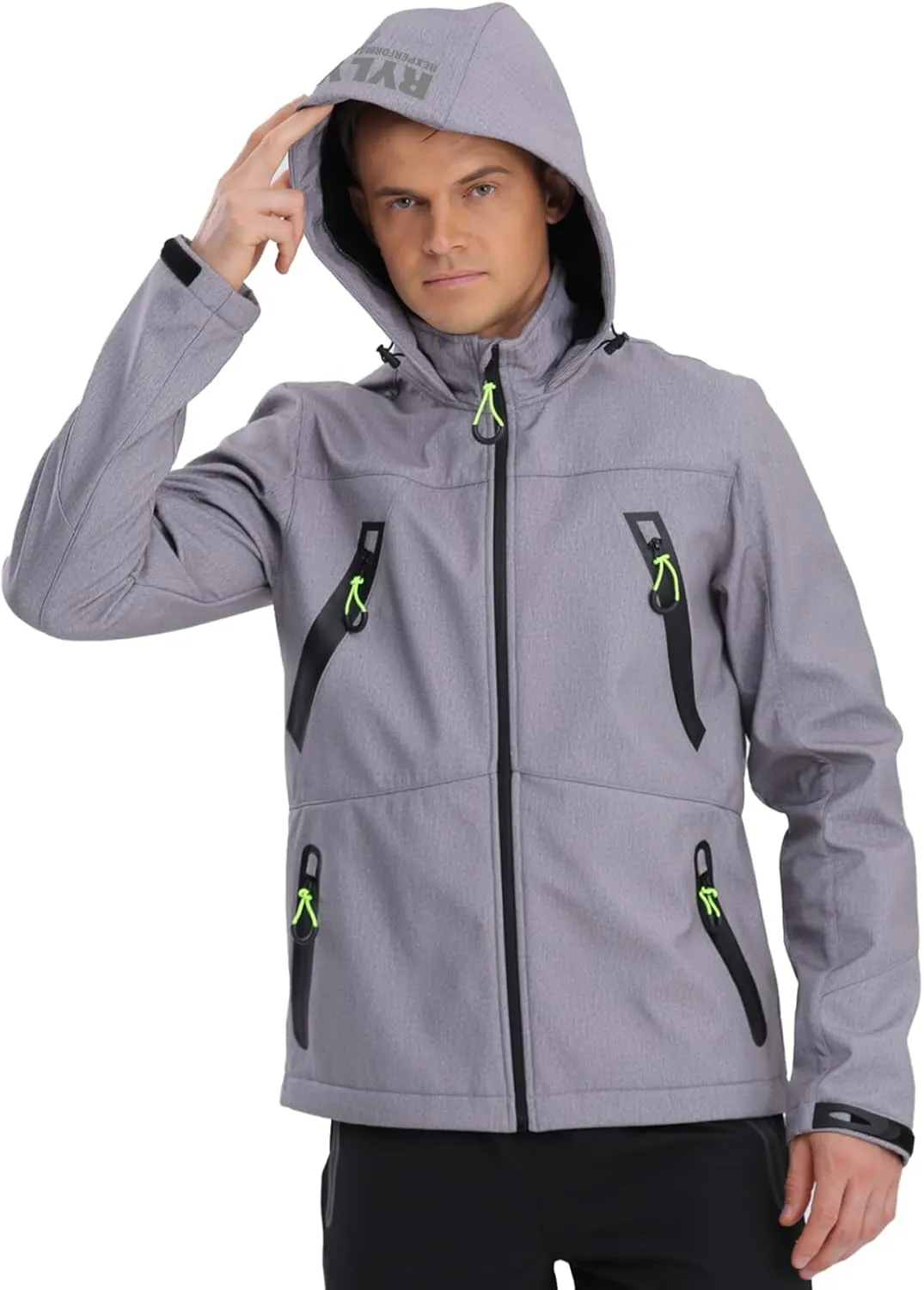 Men's Softshell Jacket with Hooded Fleece Lined Windproof Fishing Hiking Shell Jacket for Men