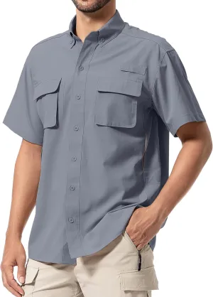 Mens UPF 50  Sun Protection Short Sleeve Quick Dry Fishing Safari Hiking Shirt with Zipper Pocket Lightweight Cooling