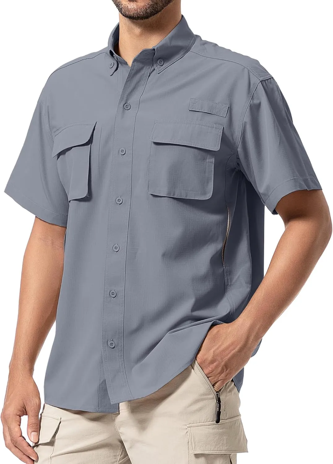 Mens UPF 50  Sun Protection Short Sleeve Quick Dry Fishing Safari Hiking Shirt with Zipper Pocket Lightweight Cooling