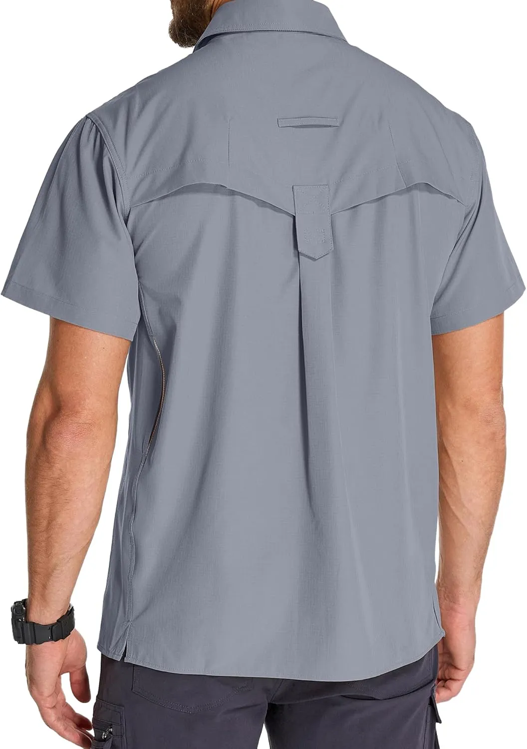 Mens UPF 50  Sun Protection Short Sleeve Quick Dry Fishing Safari Hiking Shirt with Zipper Pocket Lightweight Cooling